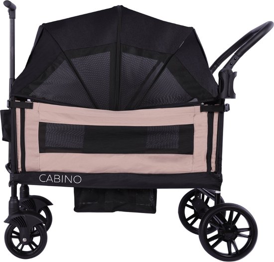 Cabino Waggie Bolderkar Opvouwbaar Met 2 Zitjes - Inclusief Duwstang, Trekbeugel & Drinkbeker - Max. 44 kg - Zwart / Taupe — afbeelding 4