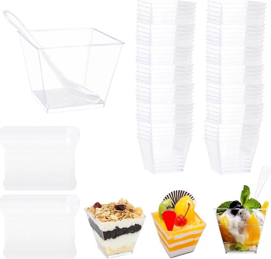 Greyoe Ronde dessertglazen, 8 stuks transparante mini-puddingbekers op hoge temperatuur bestand voor dessert, ijs en drank