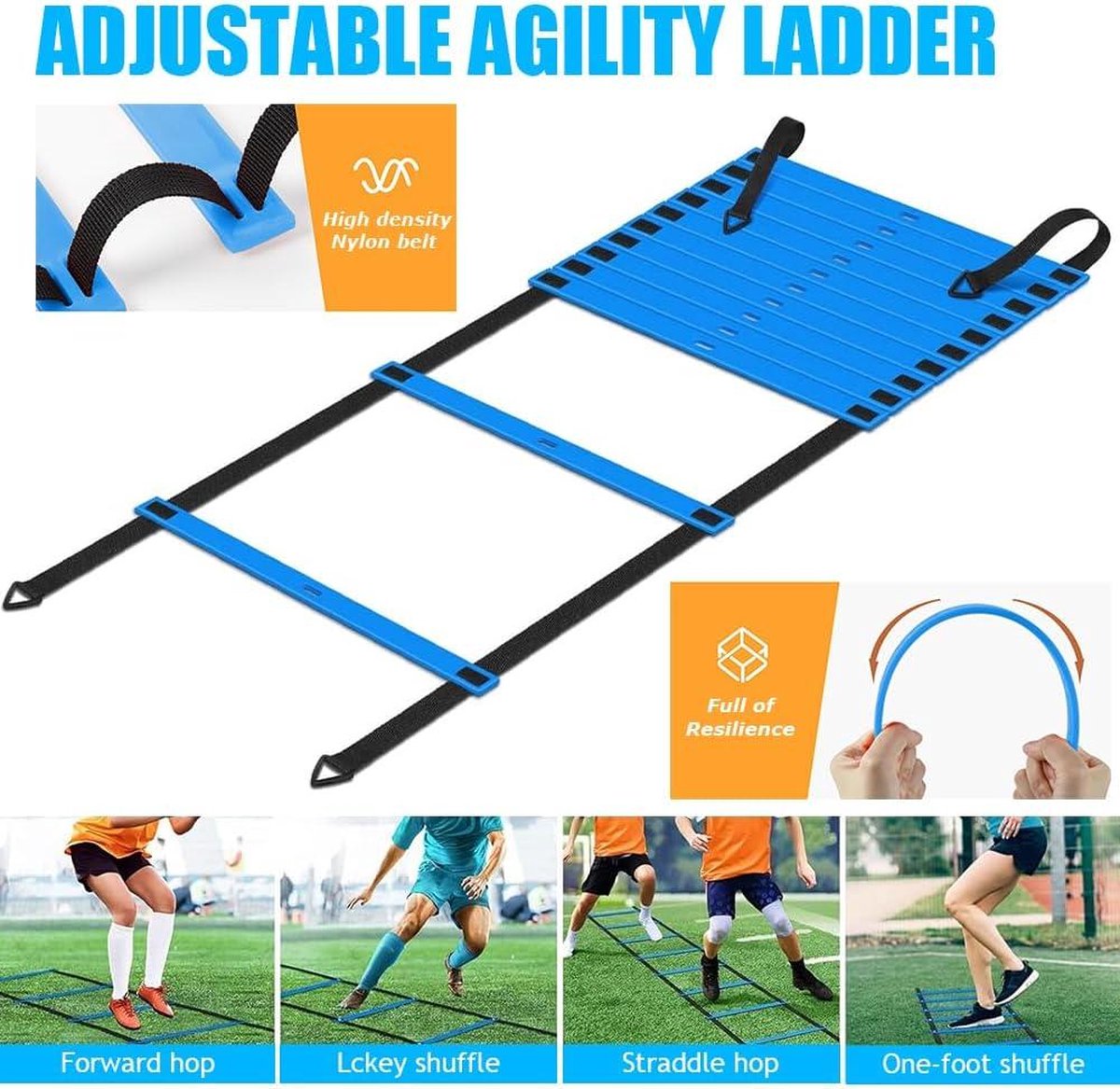 Aisny Voetbaltrainingsaccessoires, voetbaltrainingsset met 6 m coördinatieladder, 12 kegels, 4 horden, voetbaltrainer, springtouw, weerstandsbanden, voetbalcadeaus voor jongens en kinderen