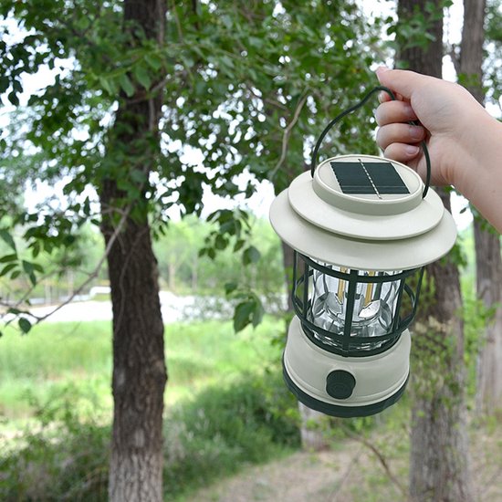 Multifunctionele Compacte Kampeerlamp met Powerbank - Duurzaam, Dimbaar & Waterdicht - USB/Zonne-Energie Opladen - Ideaal voor Outdoor & Tuin-Crème van Synergy Trading — afbeelding 4