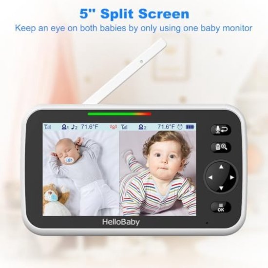 Babyphone Vision Nocturne Babyphone HelloBaby HB6550 - Écran 5", Vision Nocturne, VOX, Communication Bidirectionnelle - Sans WiFi, Sécurisé Hello Baby Babyphone