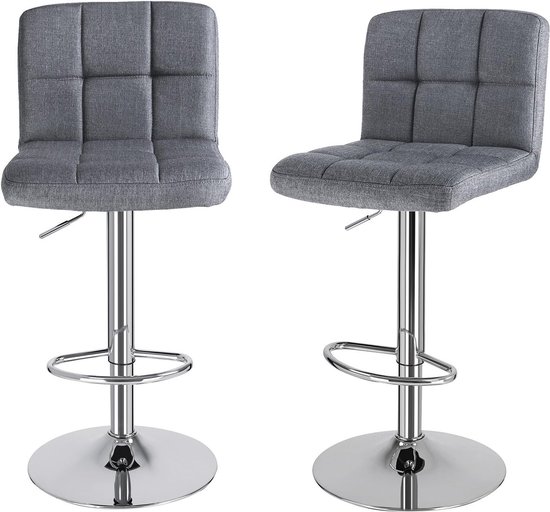 Set van 2 barkrukken met rugleuning en voetensteun, in hoogte verstelbaar en 360° draaibaar, keukenbarstoelen van kunststof, robuust en ultrastil, PU (grijs) - 2 stuks