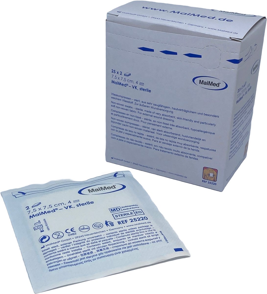 Goedkoopste MaiMed non-woven steriele gaascompressen 7,5cm x 7,5cm per 2 stuks steriel verpakt 25x2