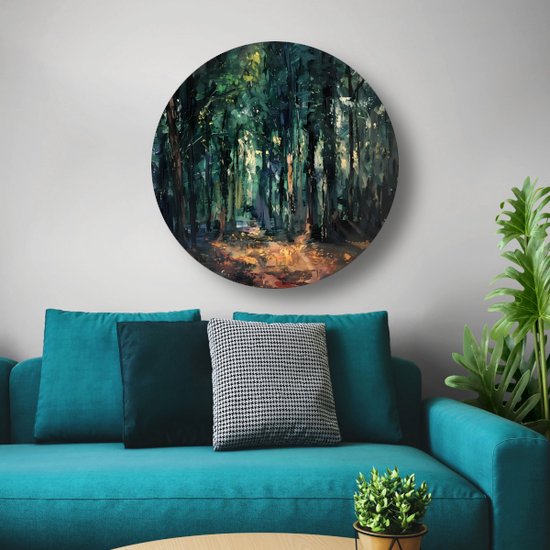 Bos wandbord - Natuur muurdecoratie rond - Wandcirkel Licht - Moderne schilderijen - Forex schilderij - Wanddecoratie woonkamer muurcirkel forex 90x90 cm