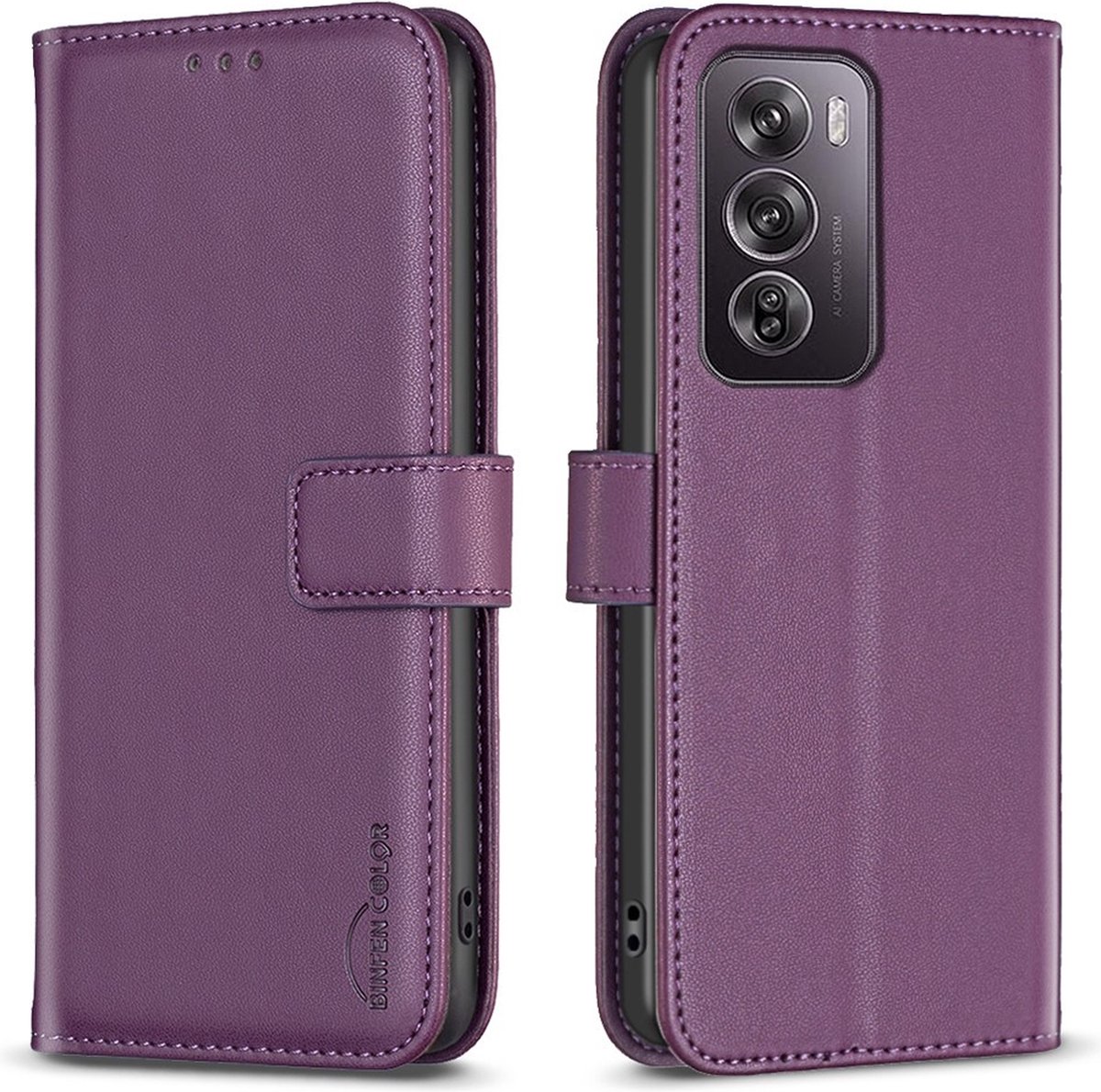 BINFEN Hoesje - Geschikt voor OPPO Reno12 Pro Hoesje - BINFEN Book Case - Paars