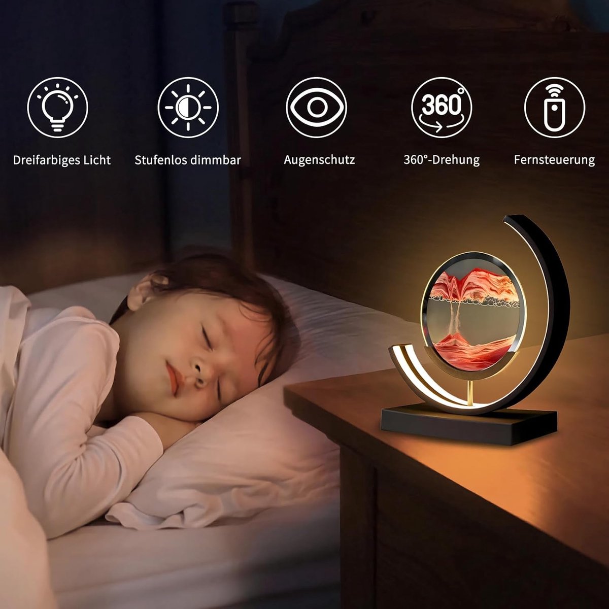 HUNTFF Led Bewegende Zand Kunst, Tafellamp, Oplaadbare