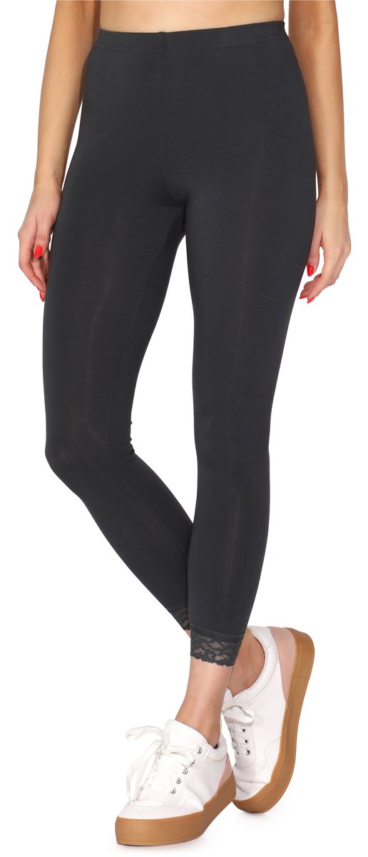 Merry Style MS-MS10-224-LE Dames Leggings met Kant - Sport - Vrijetijdsbroek - 7/8 Lengte - Viscose - Grafiet - 3XL