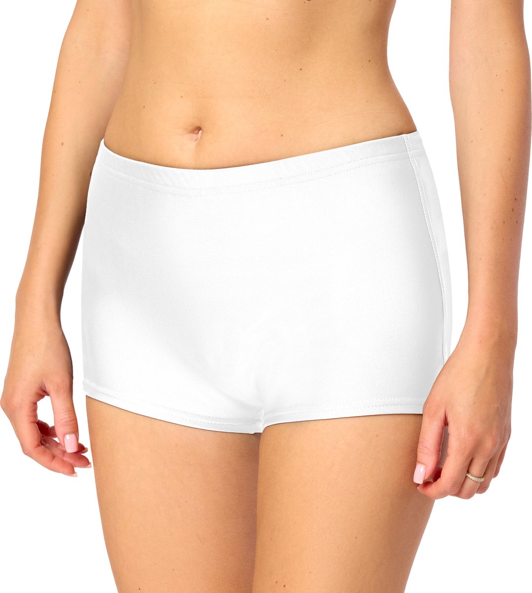 Bellivalini BLV-Leila Dames Zwembroek - Zwemshorts - Bikinibroekje - Elastische tailleband - Polyamide & Elastaan - Wit - 3XL