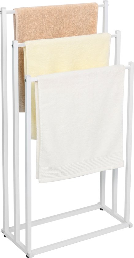 Niceey Porte-Serviettes - 3 Bras - Porte-Serviettes - Porte-Serviettes Salle de Bain - Porte-Serviettes Autoportant - Métal - Feutrage en Feutre Anti-Rayures - Wit
