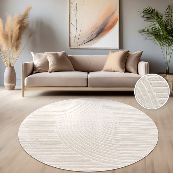 Paco Home Binnen- en buiten vloerkleed, terras en balkon, weerbestendig modern geometrisch patroon, Maat:120x170 cm, Kleur:Beige