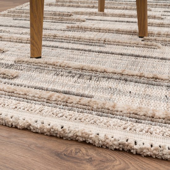 Paco Home Tapijt Woonkamer Kortpolig Scandinavisch Patroon Boho Effen 3D Beige Crème