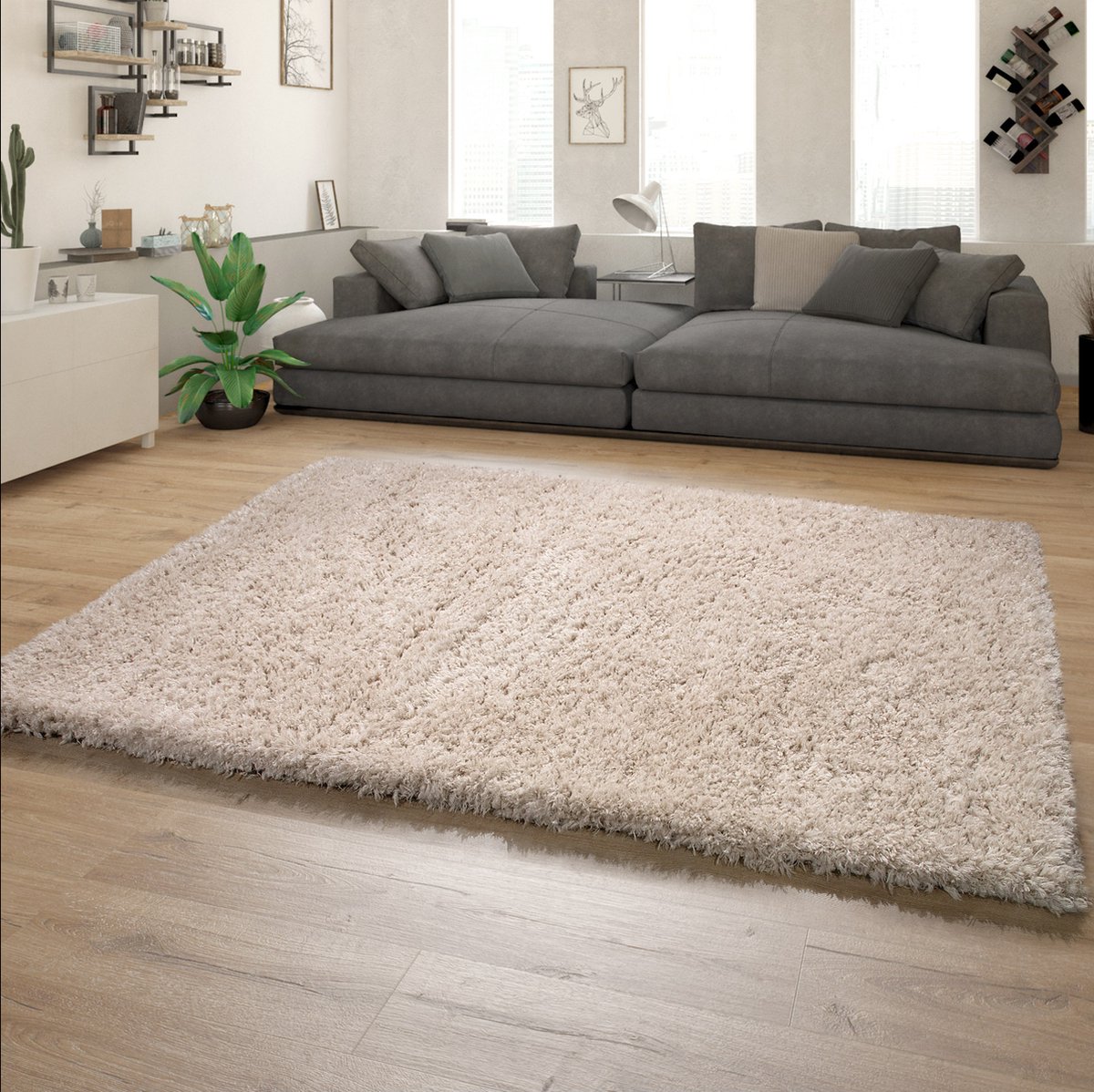 Paco Home Vloerkleed voor woonkamer, slaapkamer/Hoogpolig shaggy vloerkleed in versch. ontwerpen, kleuren en afmetingen, Maat:80x150 cm, Kleur: Crème 13