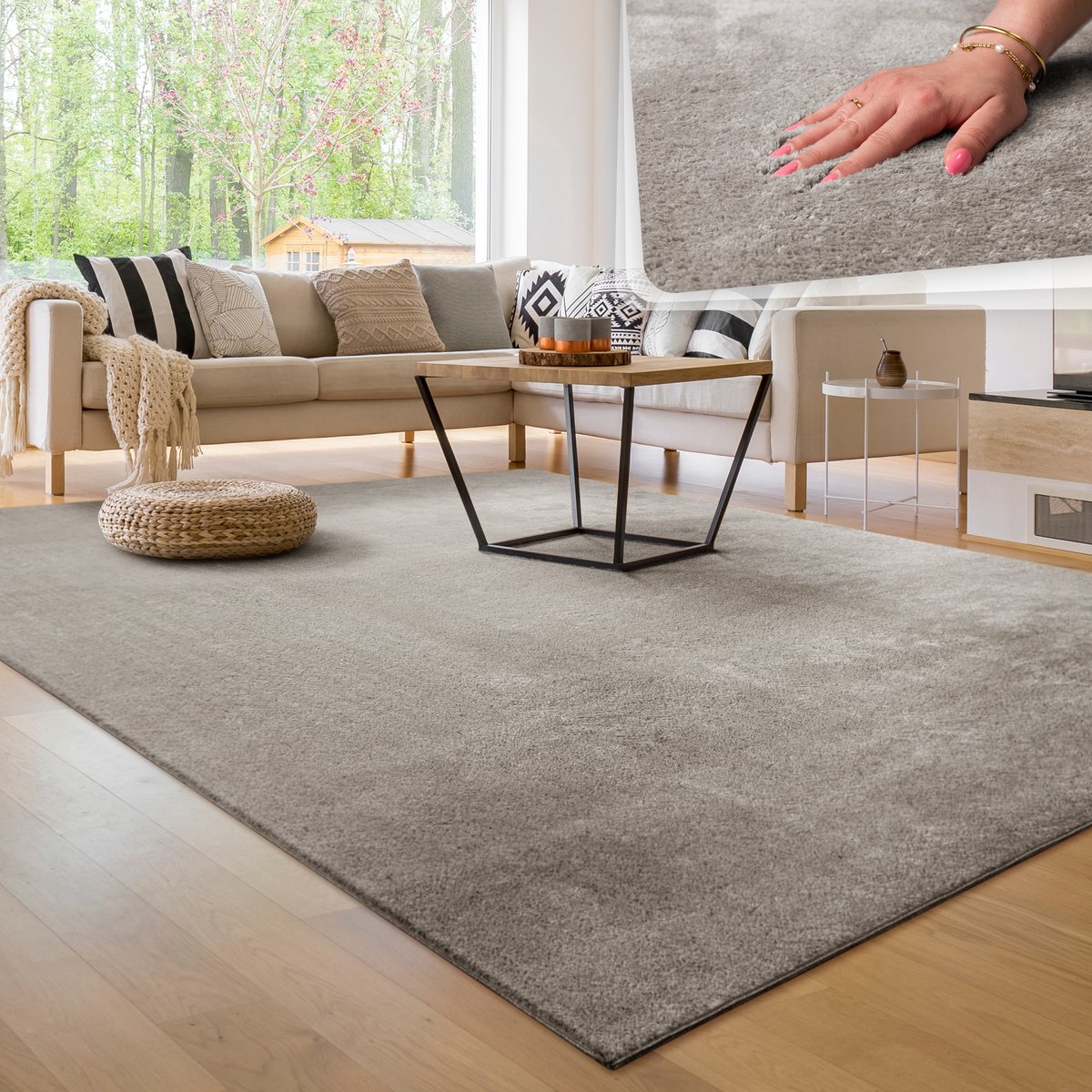 Paco Home Moderne woonkamer tapijt kortpolig wasbaar zacht uni effect bont antislip 100x200 cm