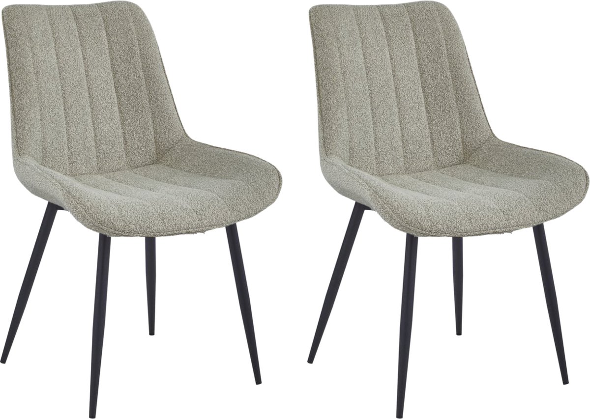 Colenis Verta Eetkamerstoel - Set Van 2 - Beige -Bouclé- Industrieel - Met armleuning