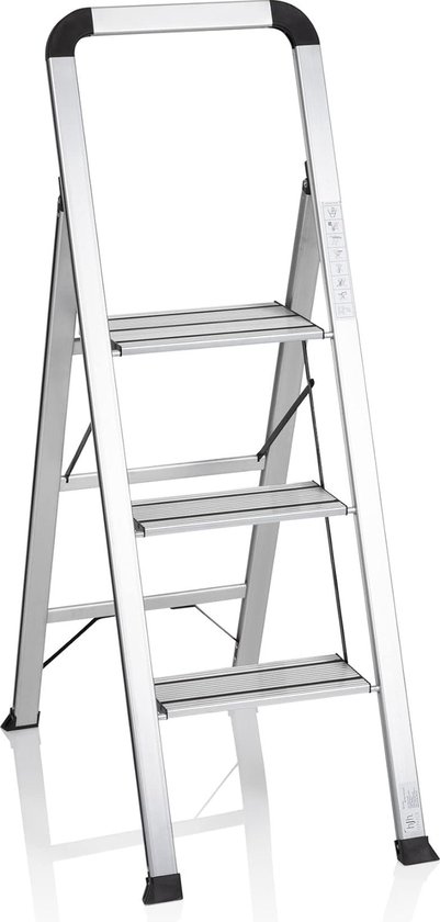 GOPLUS Vouwladder met 2 treden, belastbaar tot 150 kg, aluminium met