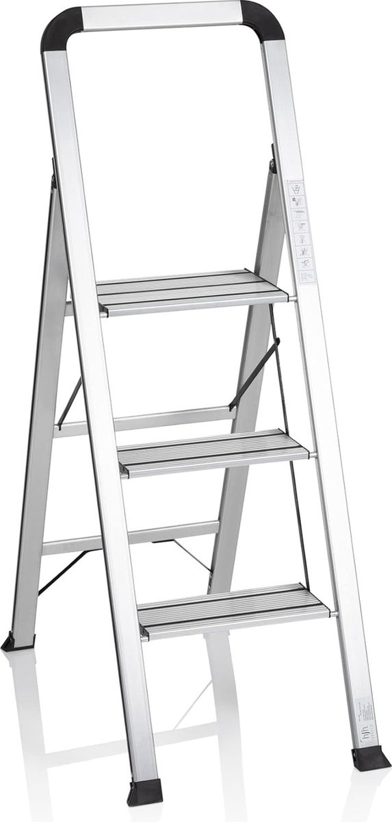 Vouwladder met 3 treden Solid V Aluminium trapladder met veiligheidsbeugel tot 150 kg belastbaar inklapbaar