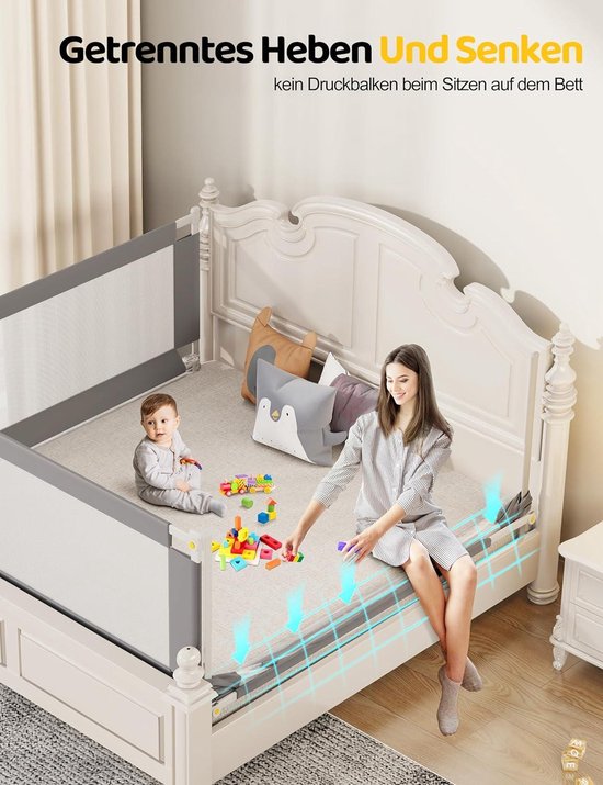 Barrière de lit 180 cm pour enfant - Montage rapide - Réglable en hauteur - Barrière de lit enfant pour lits enfants et lits parents - Barrière de lit NesriToy