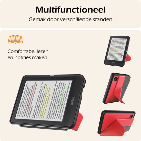 Hoesje Geschikt voor Kobo Clara Colour Hoes Book Case Trifold - Hoes Geschikt voor Kobo Clara Colour Hoesje Book Cover - Rood van Hoesje  — afbeelding 3