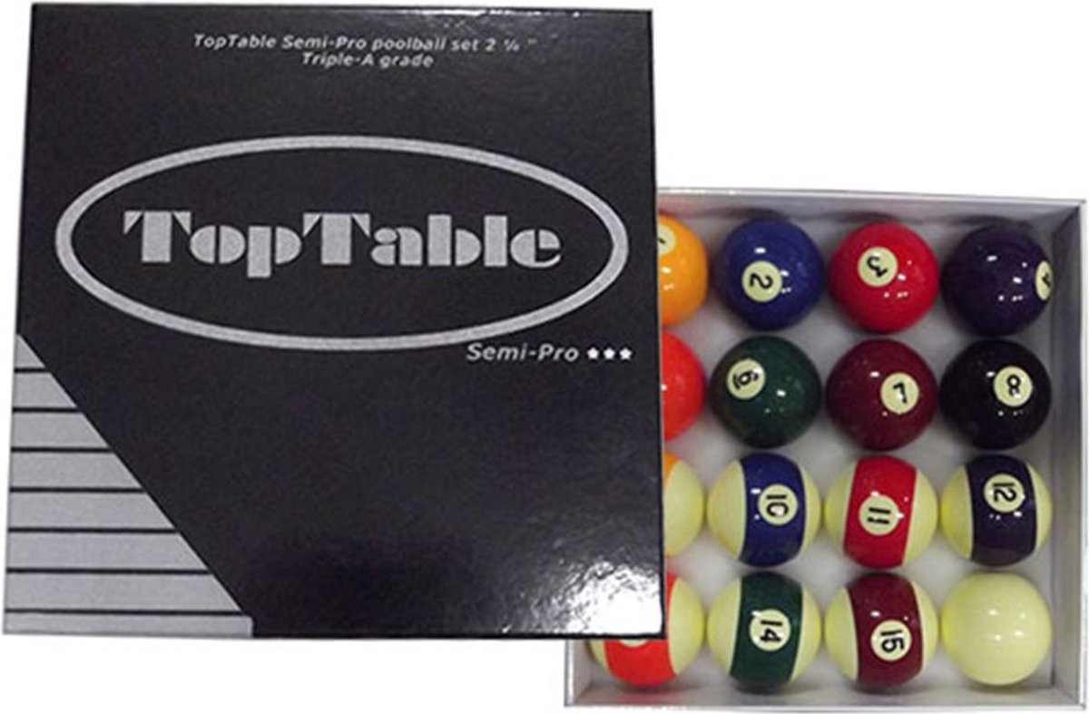 TopTable Poolballen Semi-Pro Triple A-Grade 57,2mm - Set Semi-Professionele Poolballen