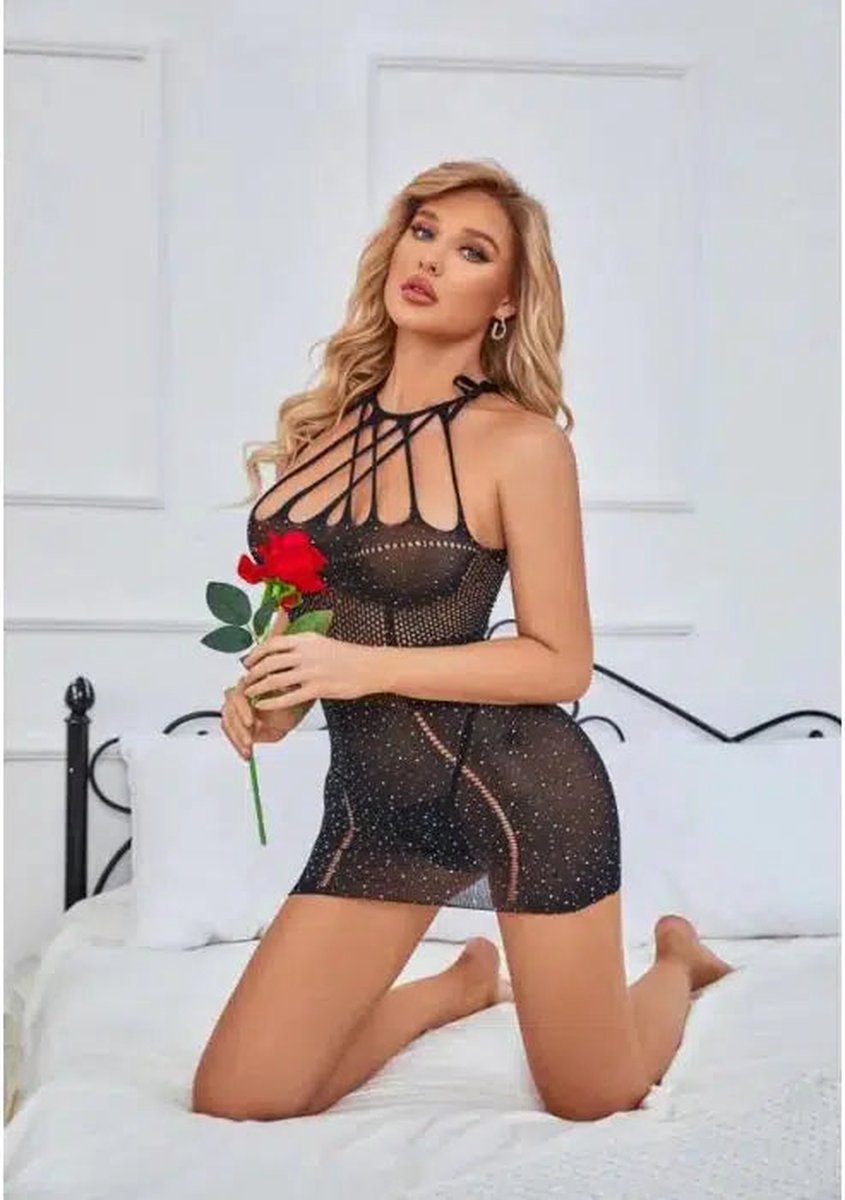 Goedkoopste Cindylove - Kort Jurkje met Strass Steentjes - One size - Zwart
