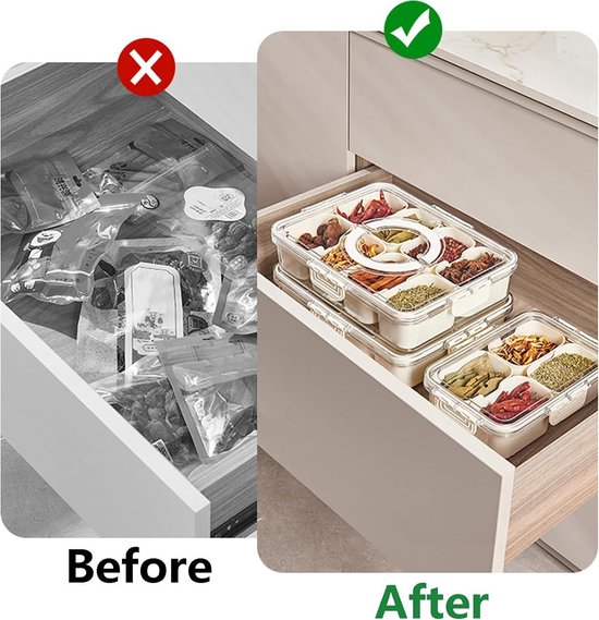 Boîte à Collation Avec Couvercle, Boite Compartiment Alimentaire Snack(8 Compartiments Amovibles) Boîte De Rangement De Collation, Bol à Collation, Pour Noix, Bonbons, Biscuits, Fruits, Snacks, Épices