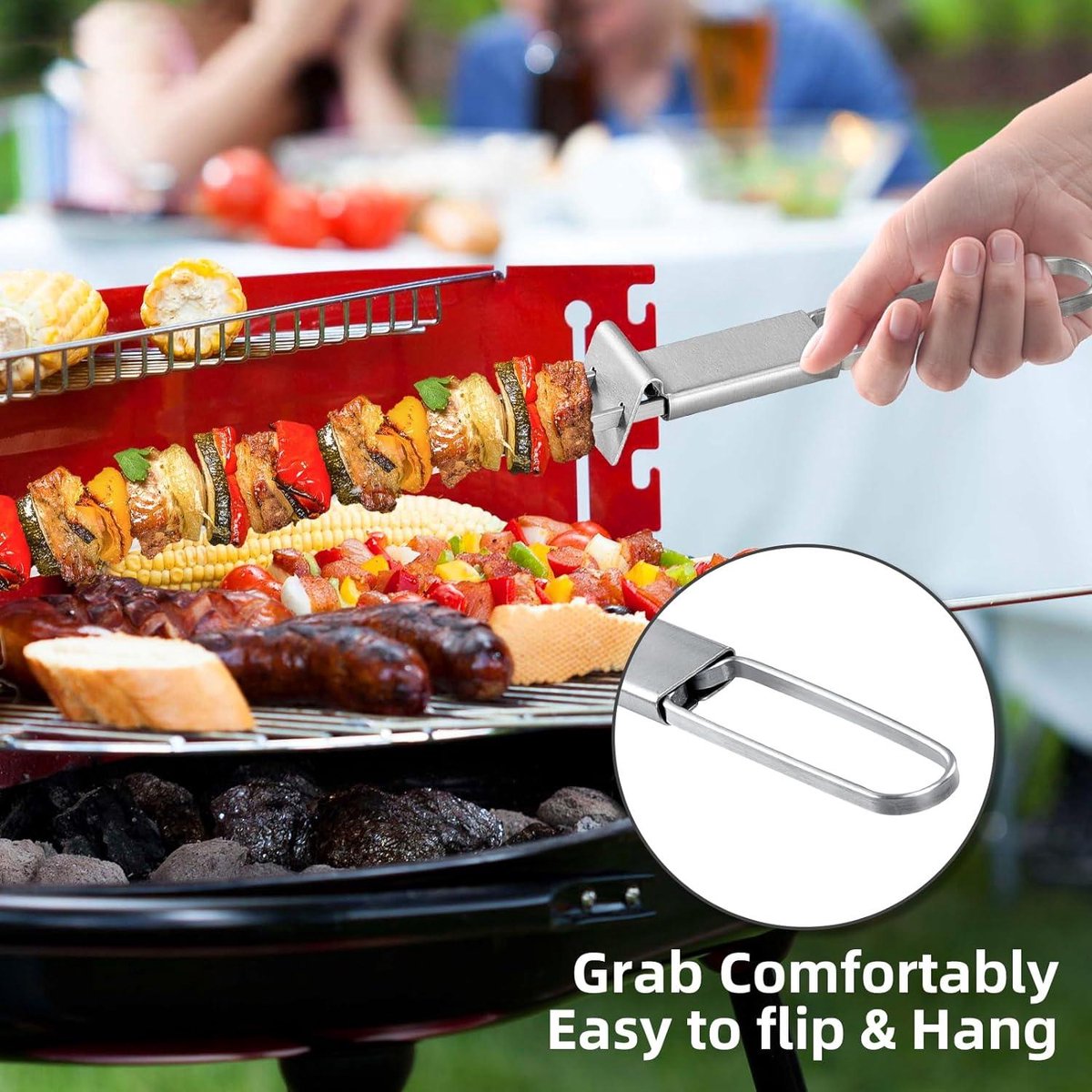 6 Brochettes Barbecue En Acier Inoxydable - Avec Poignée Bois - Longueur 55cm - Qualité Alimentaire