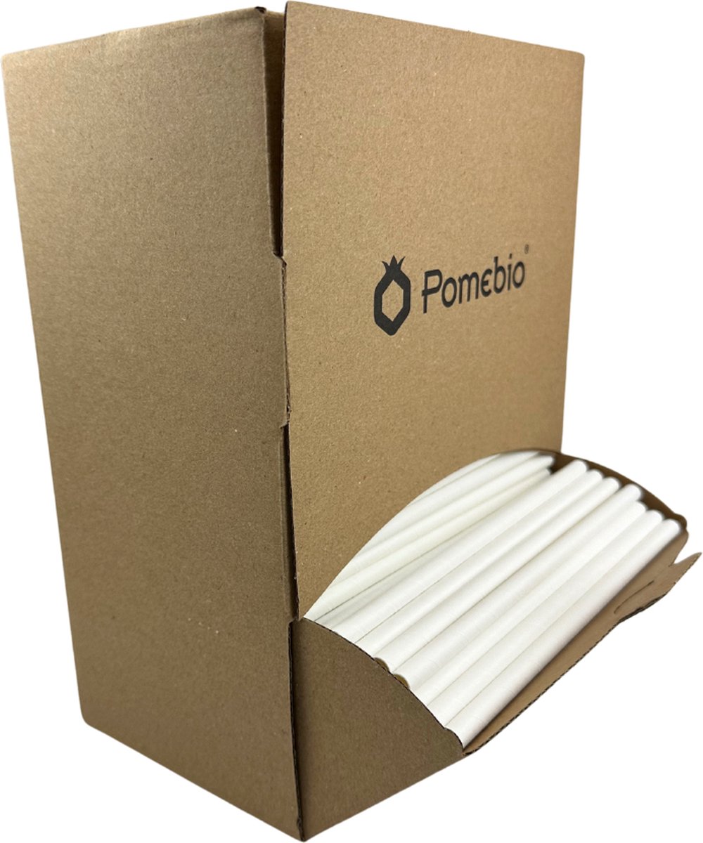 Pomebio papieren rietjes - wit - 8x195 mm - dispenserbox à 500 stuks