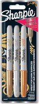 Sharpie Metallic permanente markers | Fijne punt | Gouden, zilveren en bronzen inkt | 3 stuks