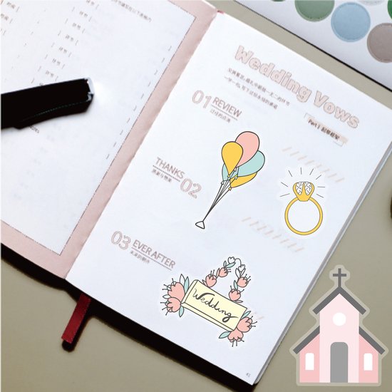 Bruiloft Fotoalbum Huwelijk / Trouwalbum Wedding Scrapbooking stickers – 4 vellen transparante stickertjes – Liefde, hartjes, journal