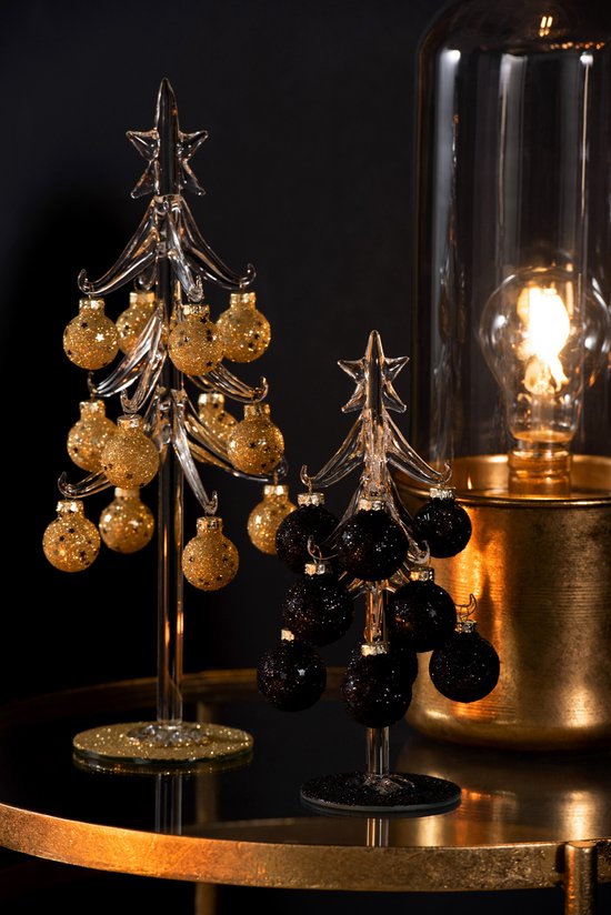 Foto: J line decoratie kerstoom met ballen glas zwart small