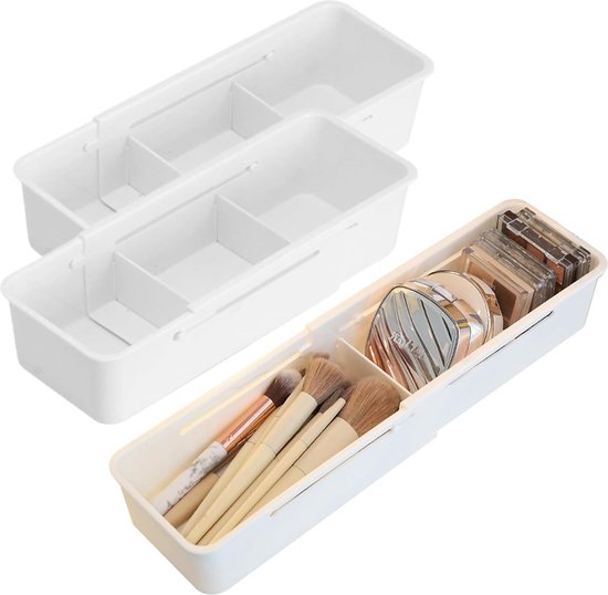 Hantoc 12 stuks ladeverdelers, verstelbare ladeverdelers, organizer, kunststof, doe-het-zelf lade-organizers, scheiders voor ondergoed, sokken, cosmetica, slaapkamer, kantoor, 32,4 x 7 cm, wit