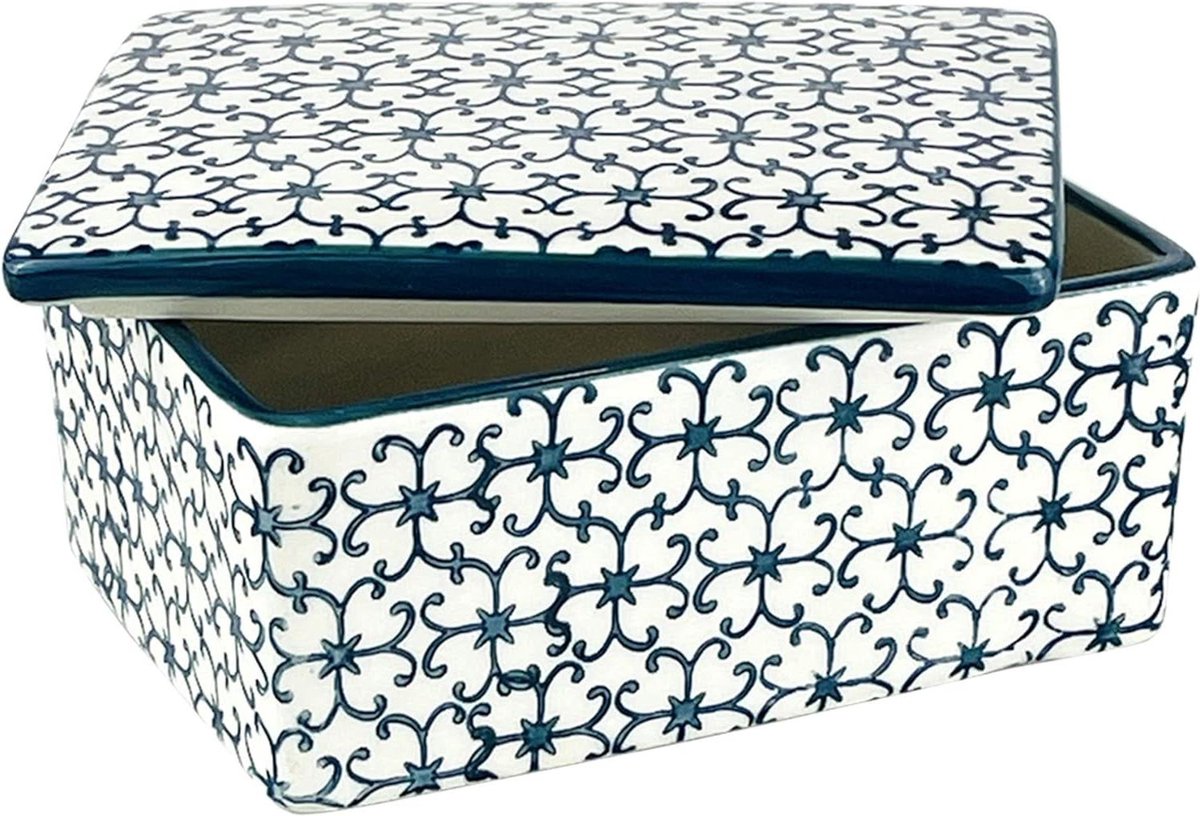 Botervloot Kristina Retro Vintage Boterbox voor 250 g Boter Blauw Keramiek L 13 x H 6 x B 10 cm butter dish with lid