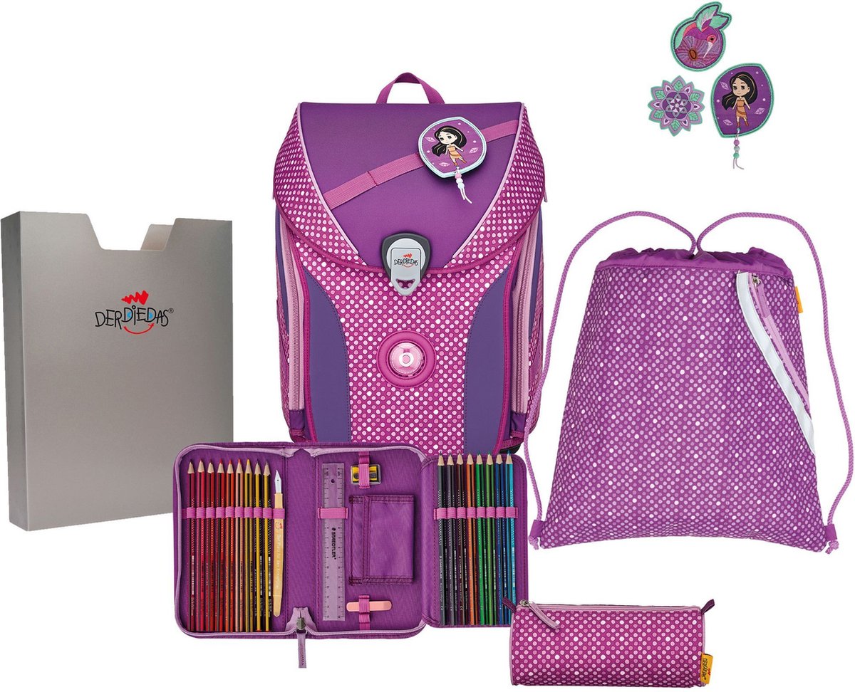 DerDieDas Schooltas ErgoFlex MAX Schulranzenset 5-delig Purple Dots Paars