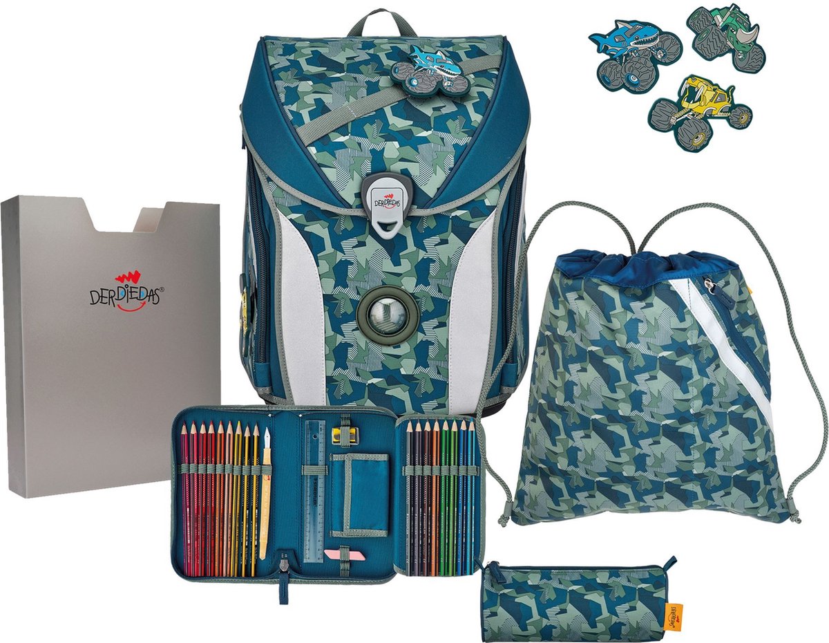 DerDieDas Schooltas ErgoFlex MAX Schulranzenset 5-delig Monster Truck Veelkleurig