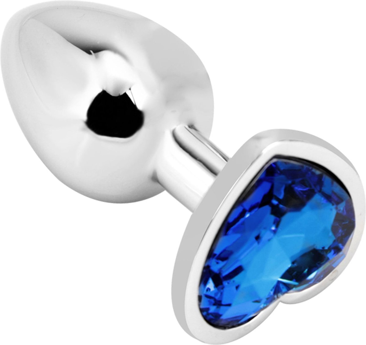 PLGZ - Hartvormige Metalen Buttplug - Zilver - Blauwe Siersteen - Verkrijgbaar in 3 maten Large
