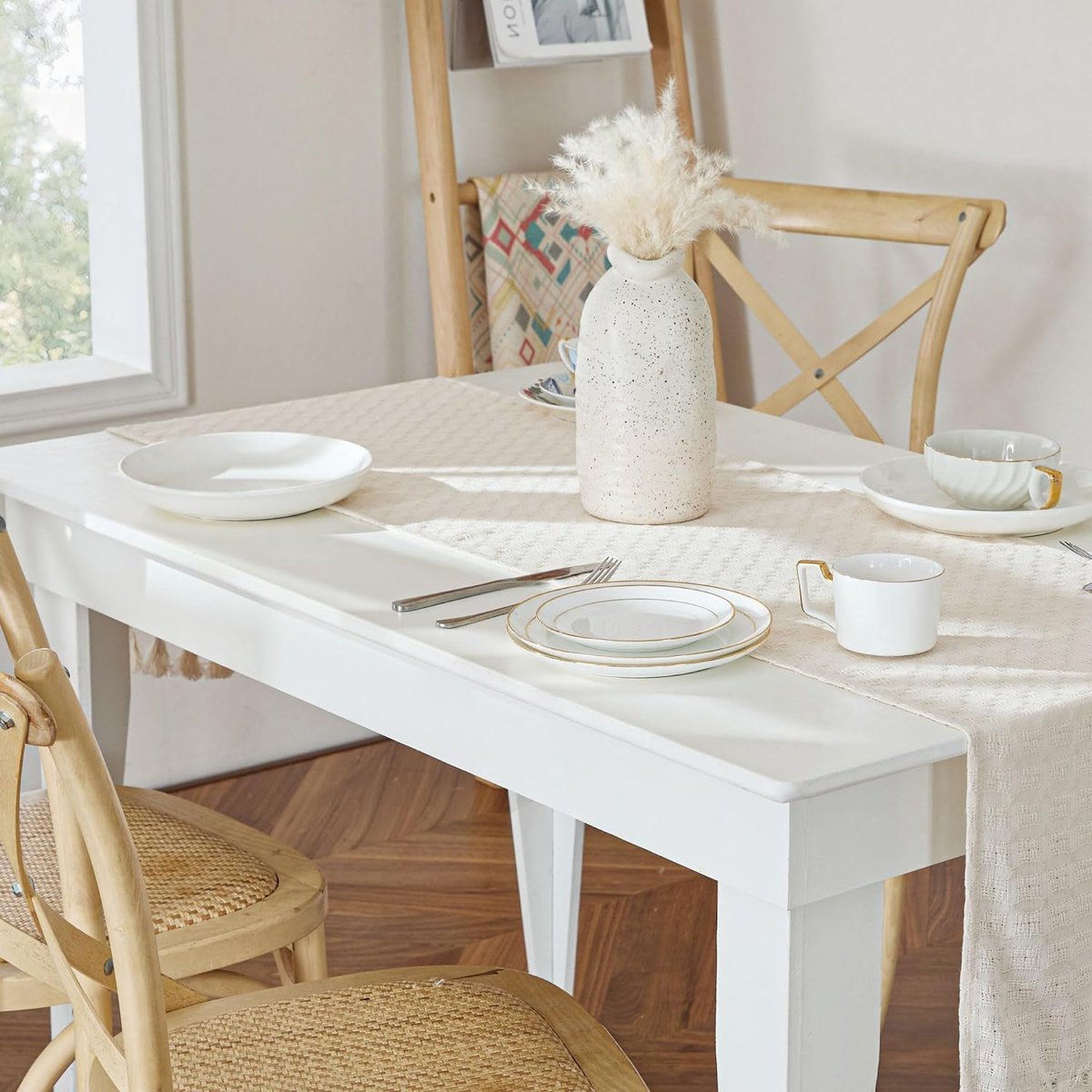 Wasbare Tafelloper 40 x 240 cm in Marineblauw en Grijs voor Een Modern Interieur