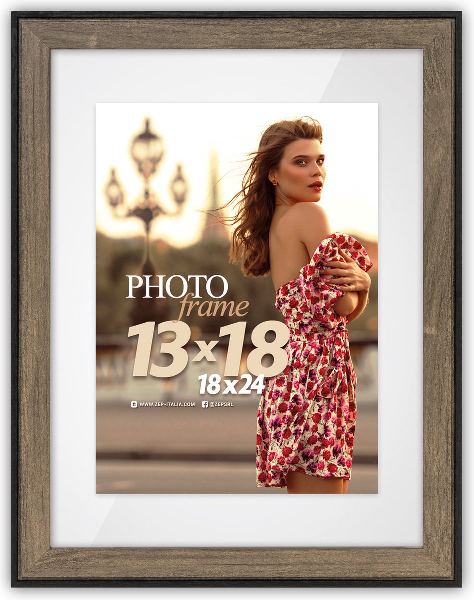 ZEP - Houten Fotolijst Roma Zwart / Bruin voor foto formaat 15x20 / 20x30 cm - RZ223B
