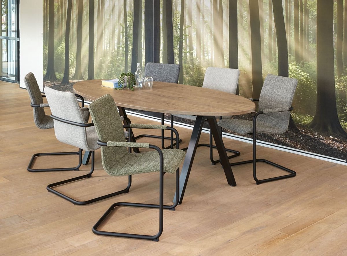 ABC Kantoormeubelen Vergadertafel Victory 220x110cm frame Antraciet (Ral 7016) blad Licht Eiken
