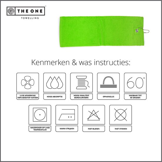 The One Towelling Golfhanddoeken - 40 x 50 cm- 2 Stuks - Sporthanddoek - Voordeelverpakking - Terry Velours - 100% Gekamd Katoen - Met metaal oog en karabijnhaak - Limoengroen — afbeelding 2
