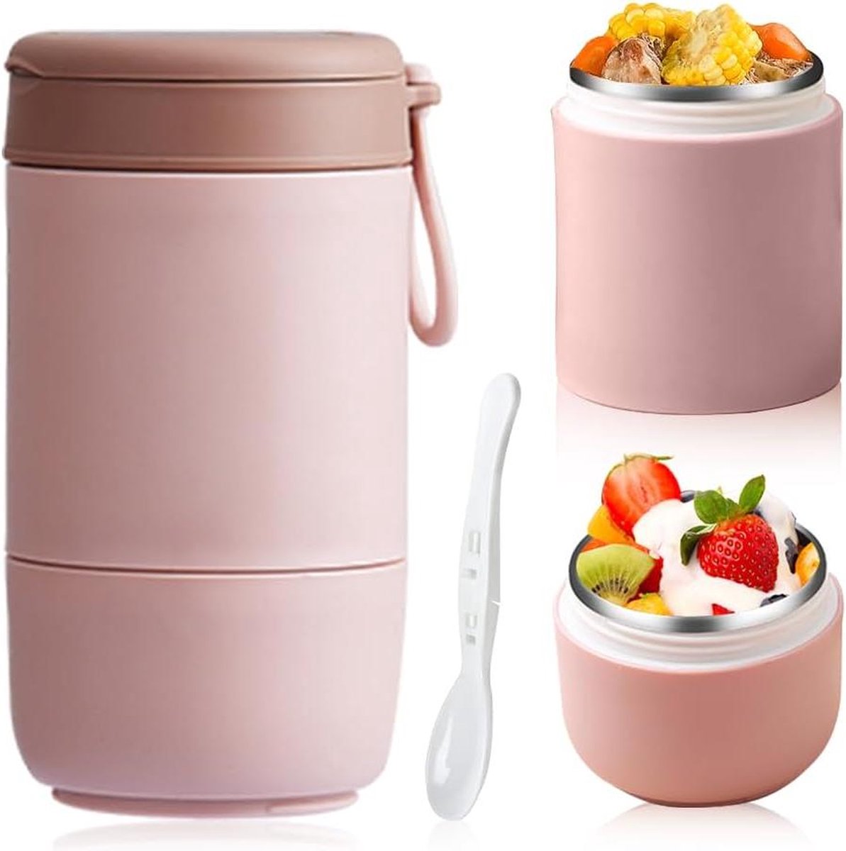 Yoghurt beker to go 730 ml praktische mueslibeker met lepel lekvrije voor koelkast magnetron vaatwasser werk school - roze. yoghurt beker to go