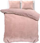 dekbedovertrek en velours doux uni rose - 200x200/220 (double) - sommeil super agréable - aspect élégant - qualité luxueuse - avec boutons-pression pratiques