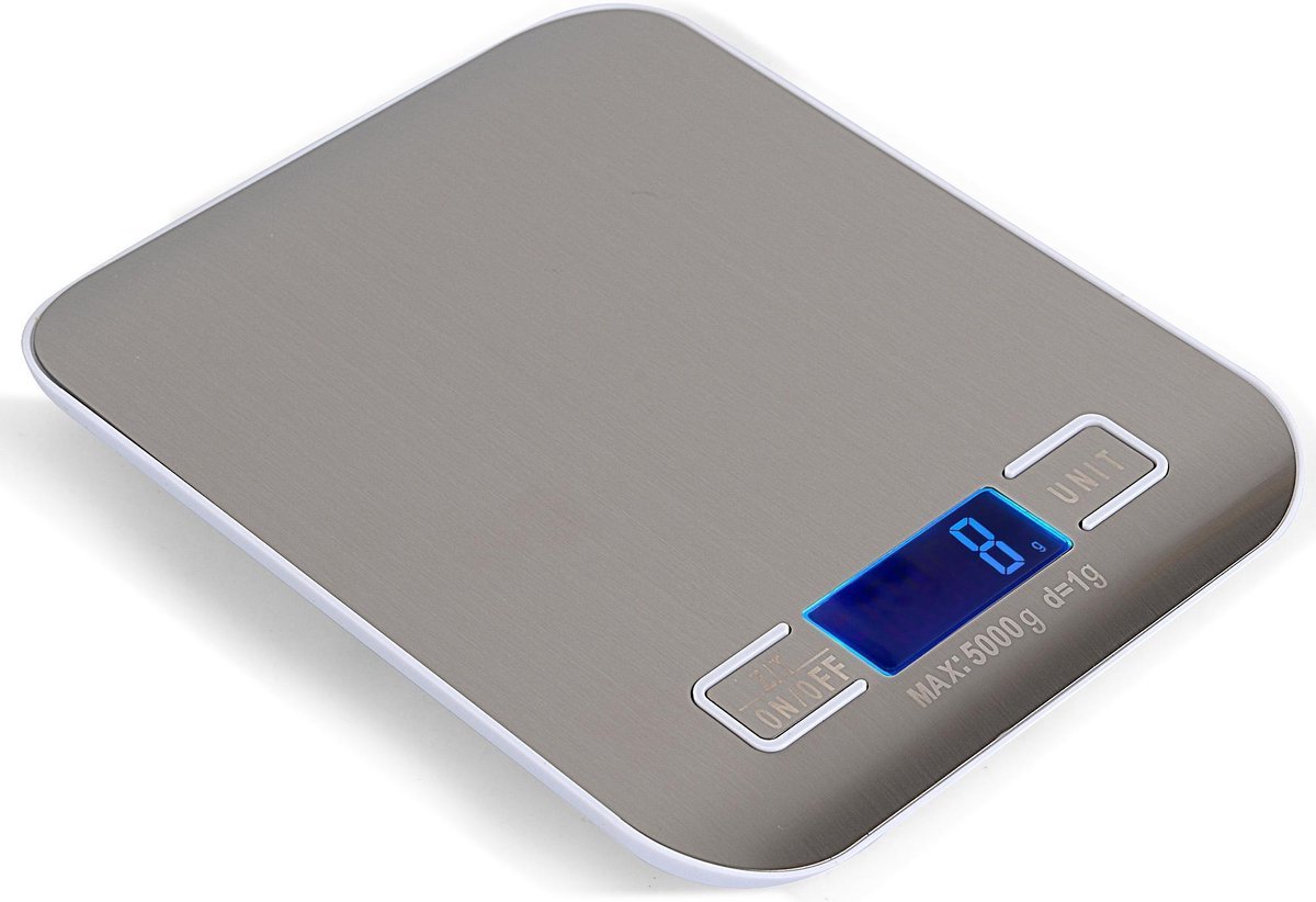 Scoby - Digitale Keukenweegschaal - Precisie Weegschaal - 5 KG - Zilver - RVS