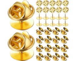 Fako Bijoux - 25 Steek Pinnen Met Pin Backs - Badge Pin - Revers Pinnen - Kopspijkers - Vlinder Clutch Backings - Pin Cap Keepers - DIY Voor Broche Sieraden - 25 Sets - Goud