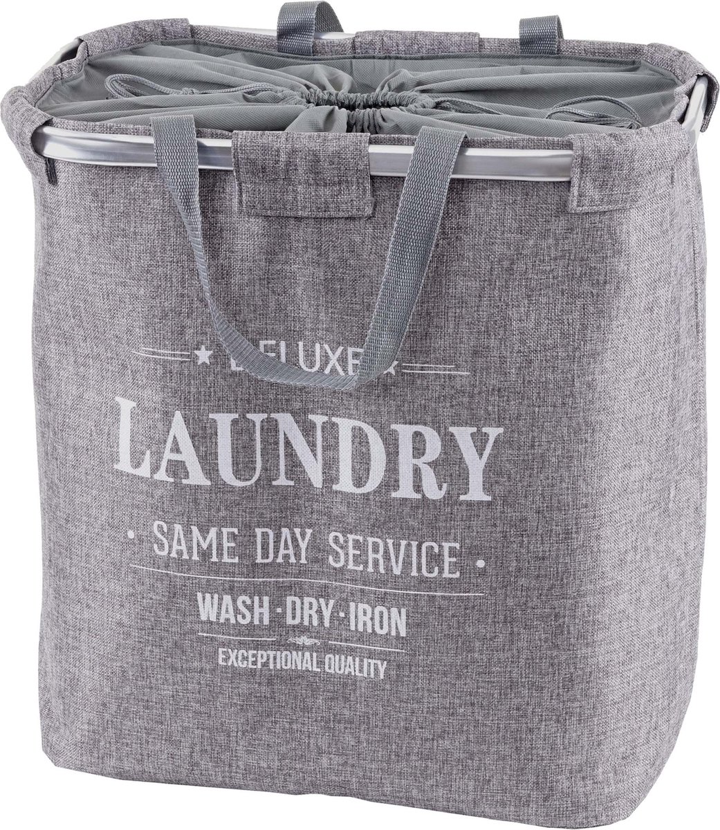 Goedkoopste Wasmand MCW-C34, Wasmand met trekkoord Wasmand met trekkoord, 2 compartimenten Handgreep 54x52x32cm 89l ~ grijs