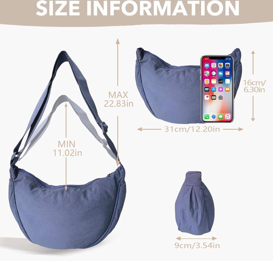 Aucuu Halvemaan Tas, Halvemaan Tassen, Dumpling Tas, Draagbare Halvemaan Portemonnee Hobos Crossbody Tas Crossbody Tassen met 1 Wolk Hanger & Verstelbare Riem voor Werk, School, Reizen, 35*7*22cm