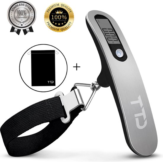 Foto: Ttd kofferweegschaal met travel bag weegcapaciteit 50 kg bagageweegschaal bagageweger hangweegschaal digital luggage scale kofferweger reizen met vliegtuig kg g lbs oz inclusief batterijen zwart