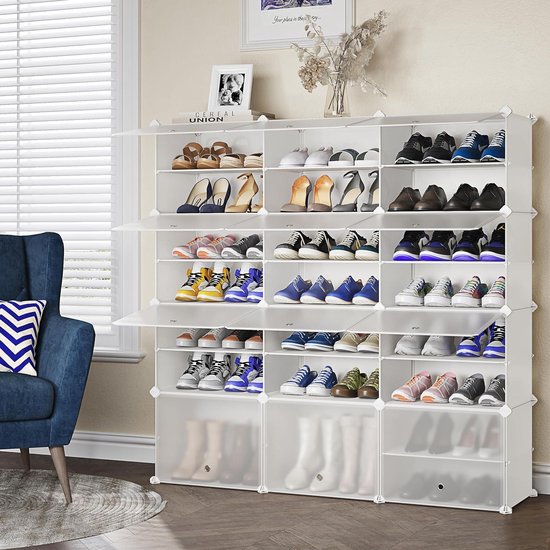 JOISCOPE Opbergkast voor Schoenen, Multifunctionele 3 x 8-laags Modulaire Kubus Opbergkast voor Ruimtebesparing, voor Hal, Slaapkamer, Entree voor alle Soorten Schoenen, Kleding (Wit
