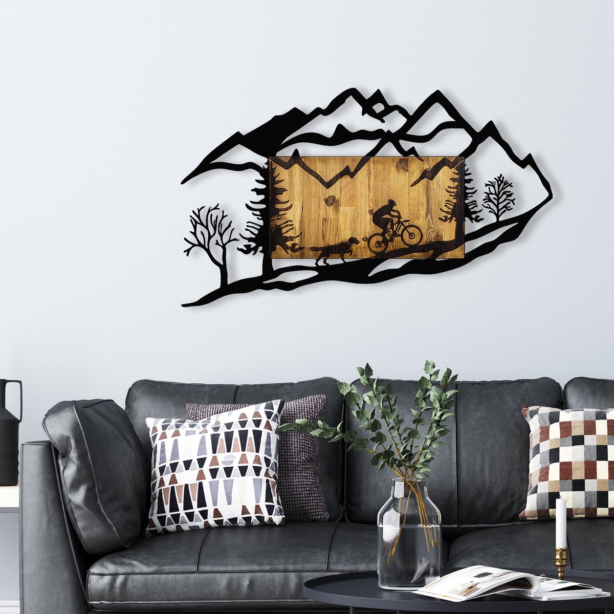 Skyler Decoratieve Houten Wandaccessoire | Hout & Metaal | 110 X 3 X 65 Cm - Emob - Wooden_wall_decor - Bruin; Zwart - Hout; Metaal