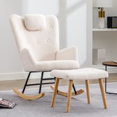 Sweiko Schommelstoel - Teddy fauteuil - Met hoofdsteun + hocker - Belastbaar 100kg - Wit