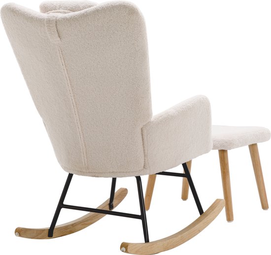 Sweiko Schommelstoel - Teddy fauteuil - Met hoofdsteun + hocker - Belastbaar 100kg - Wit